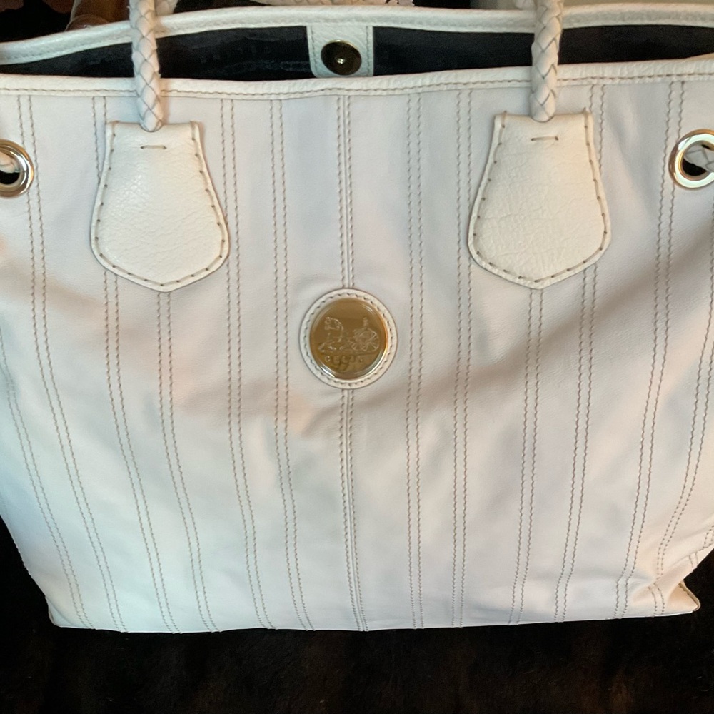 NWOT CELINE white leather braided handle bag purse tote gorgeous rare